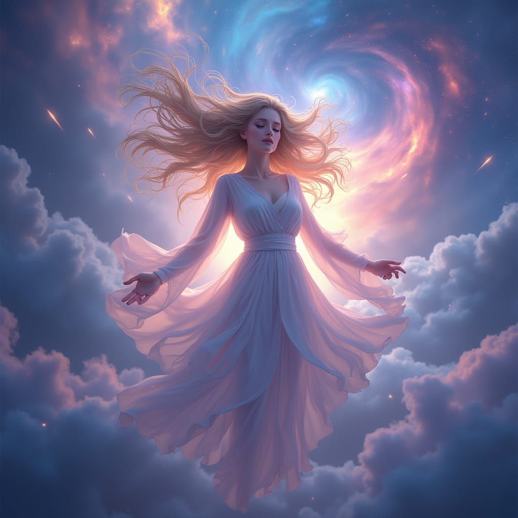 Celestial Goddess in Nebula: 3D Anime Style