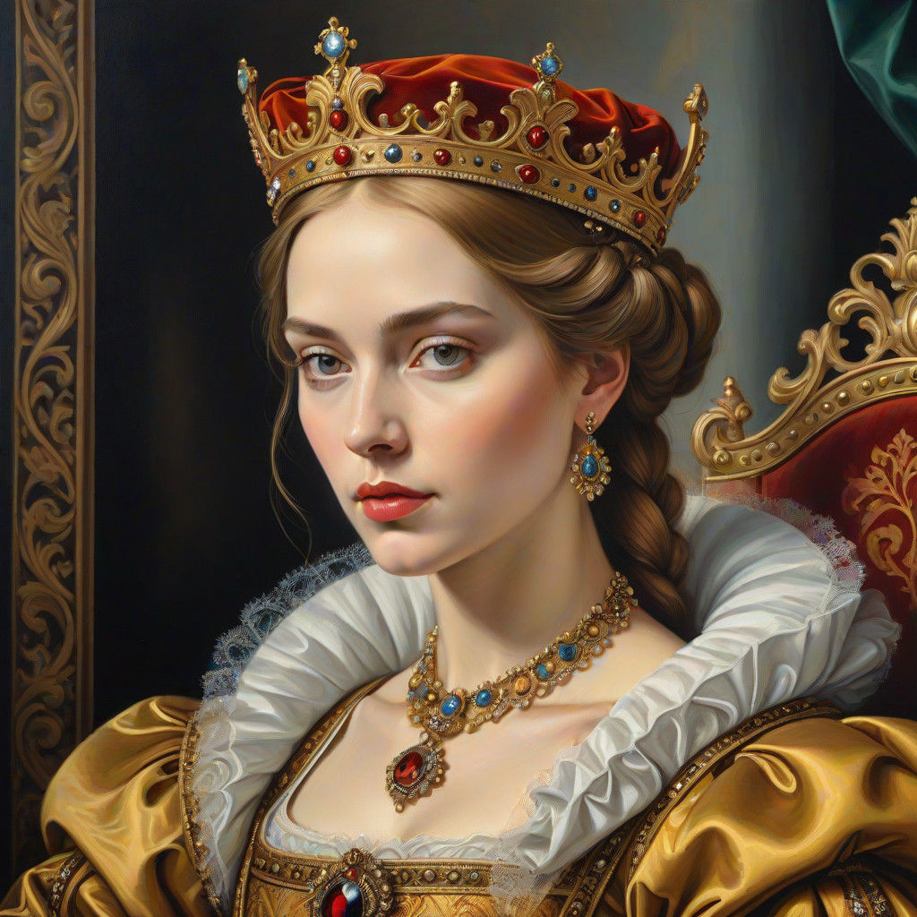Regal Queen in Luxurious Oil Portrait