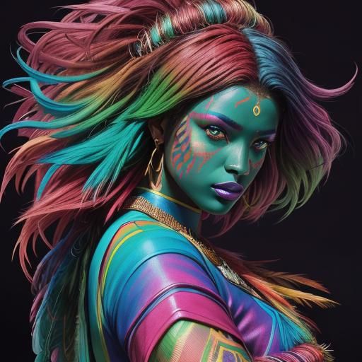 Rainbow Woman Portrait in Comic Book Style