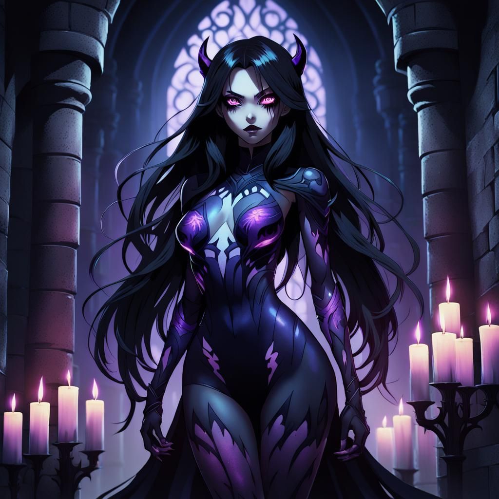 Shadow Demon Woman in Dark Castle, Anime Style