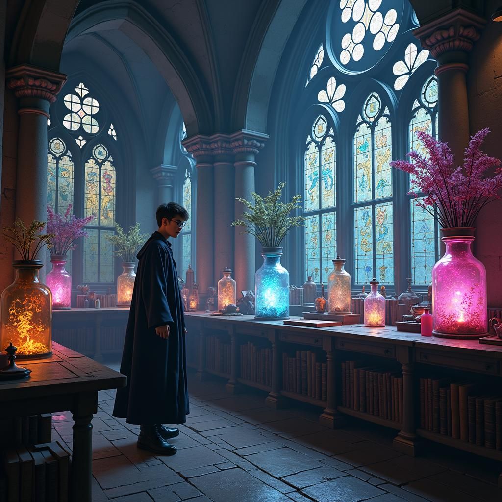 Magic School Potion Room in Neon Lighting