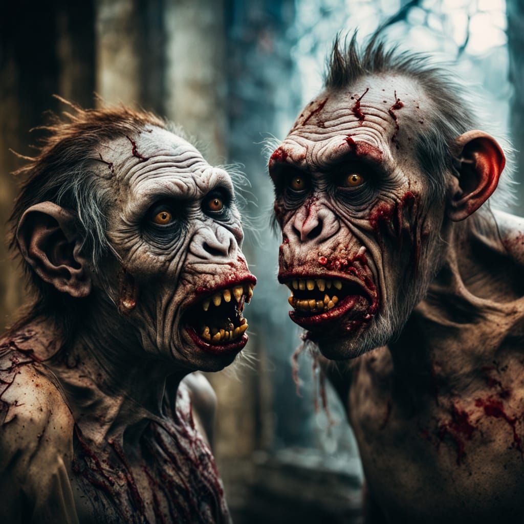 Grotesque Horror Couple in a Blood-Splattered Room