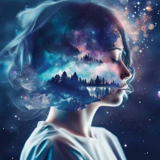 Surreal Galaxy Jellyfish in Double Exposure Style