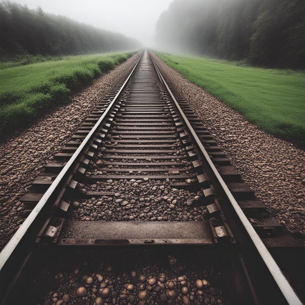 Misty Morning Railway Track Vanishing Point