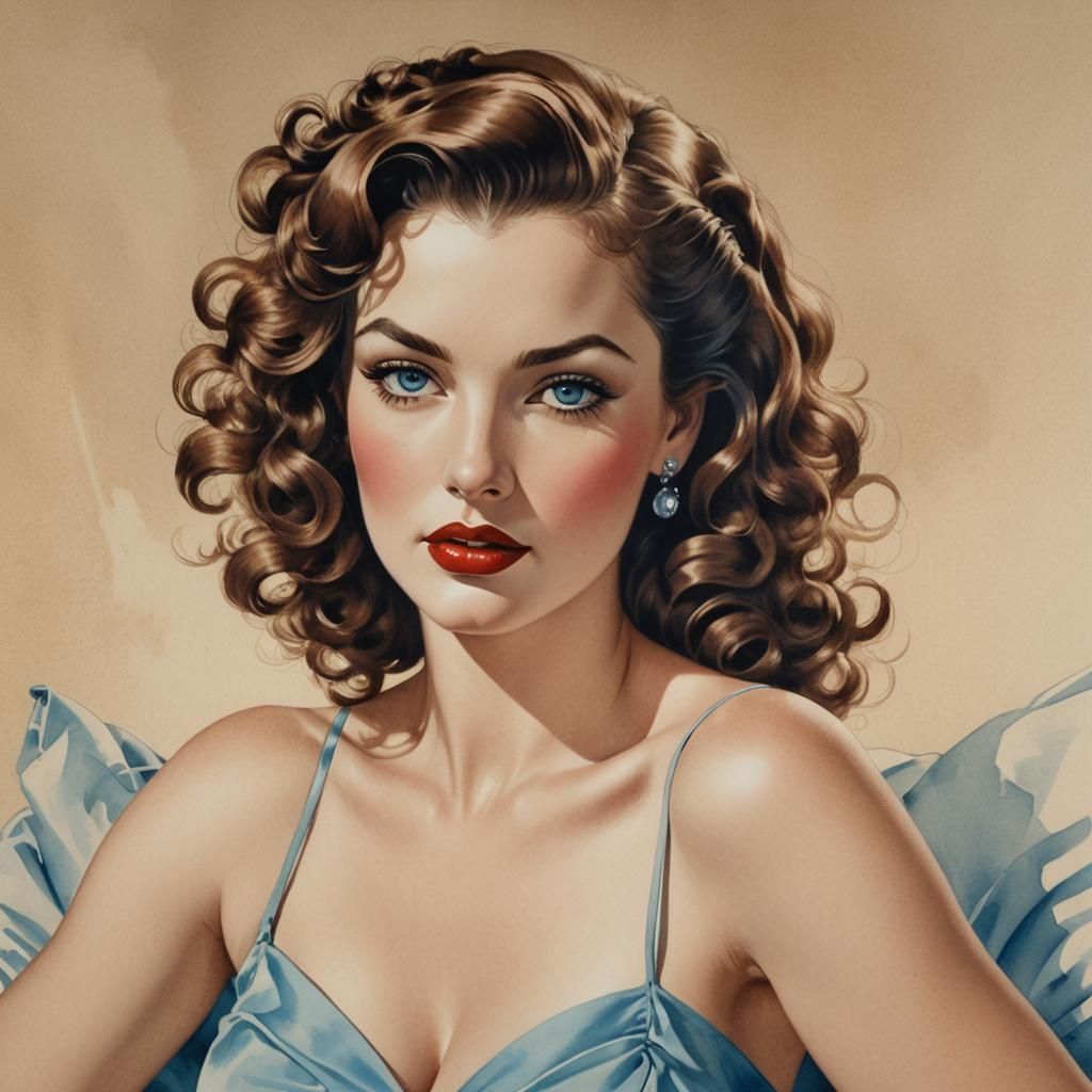Relaxed Woman Portrait in 1940s Pin-Up Style