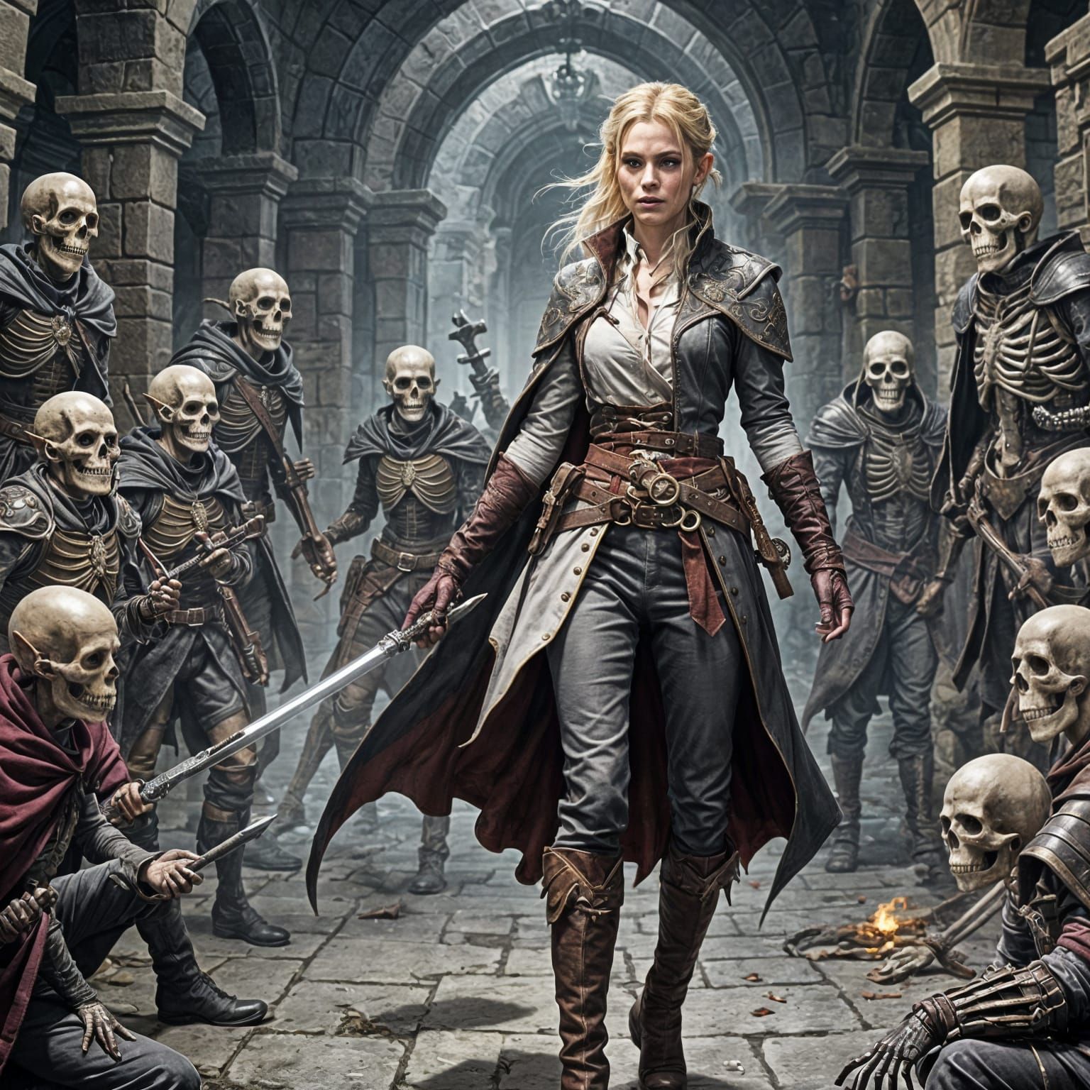 Half-Elf Sorceress Casting Eldritch Blast in Crypt