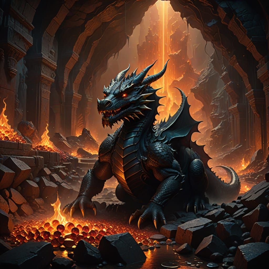 Dragon's Hoard Overflowing with Gold and Jewels