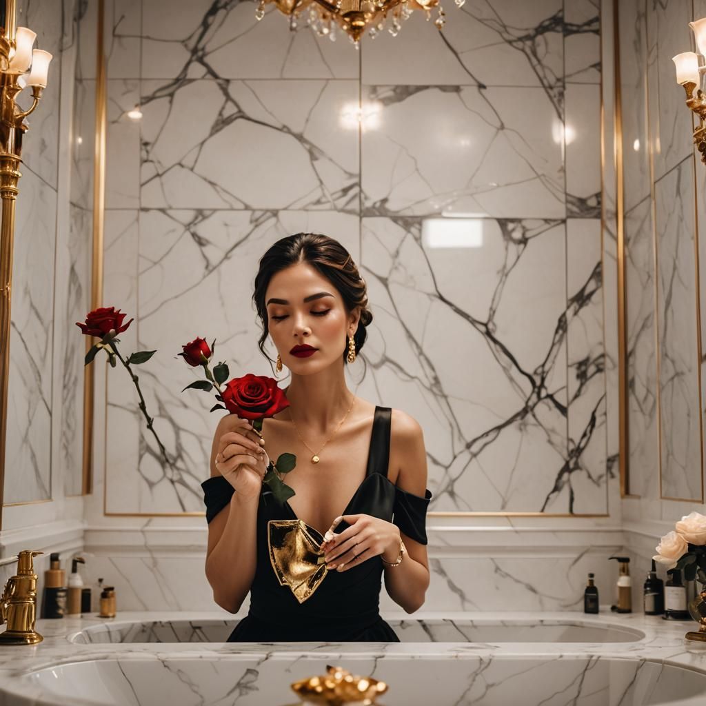 Woman in Gown with Rose, Monochrome Photography