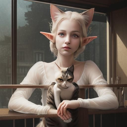 Cat and Elf Double Exposure Portrait