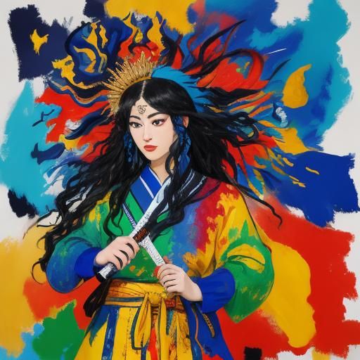 Jaguar Samurai in Abstract Expressionist Style