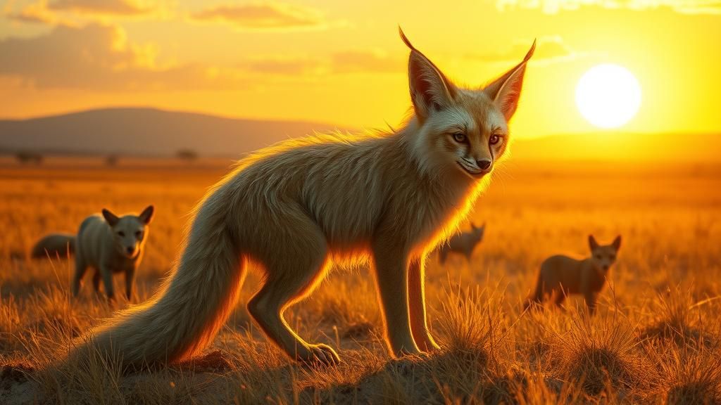 Mystical Fox-Lynx Creature in Golden Savannah Light