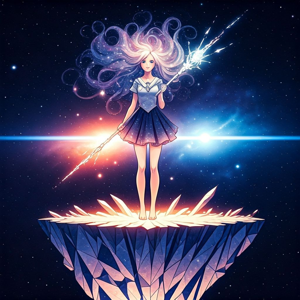 Celestial Teenager with Cosmic Staff in Manga Style