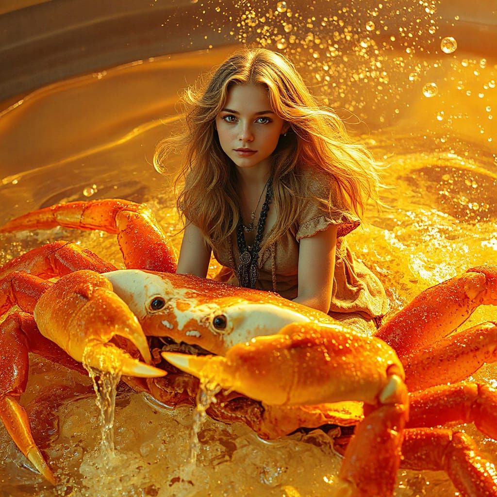 Golden-Haired Woman on Gummy Crab in Soda Sea