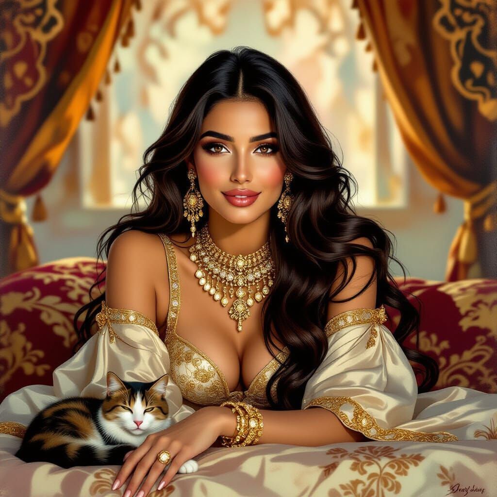 Arabic Woman in Sultan Suit with Golden Jewelry