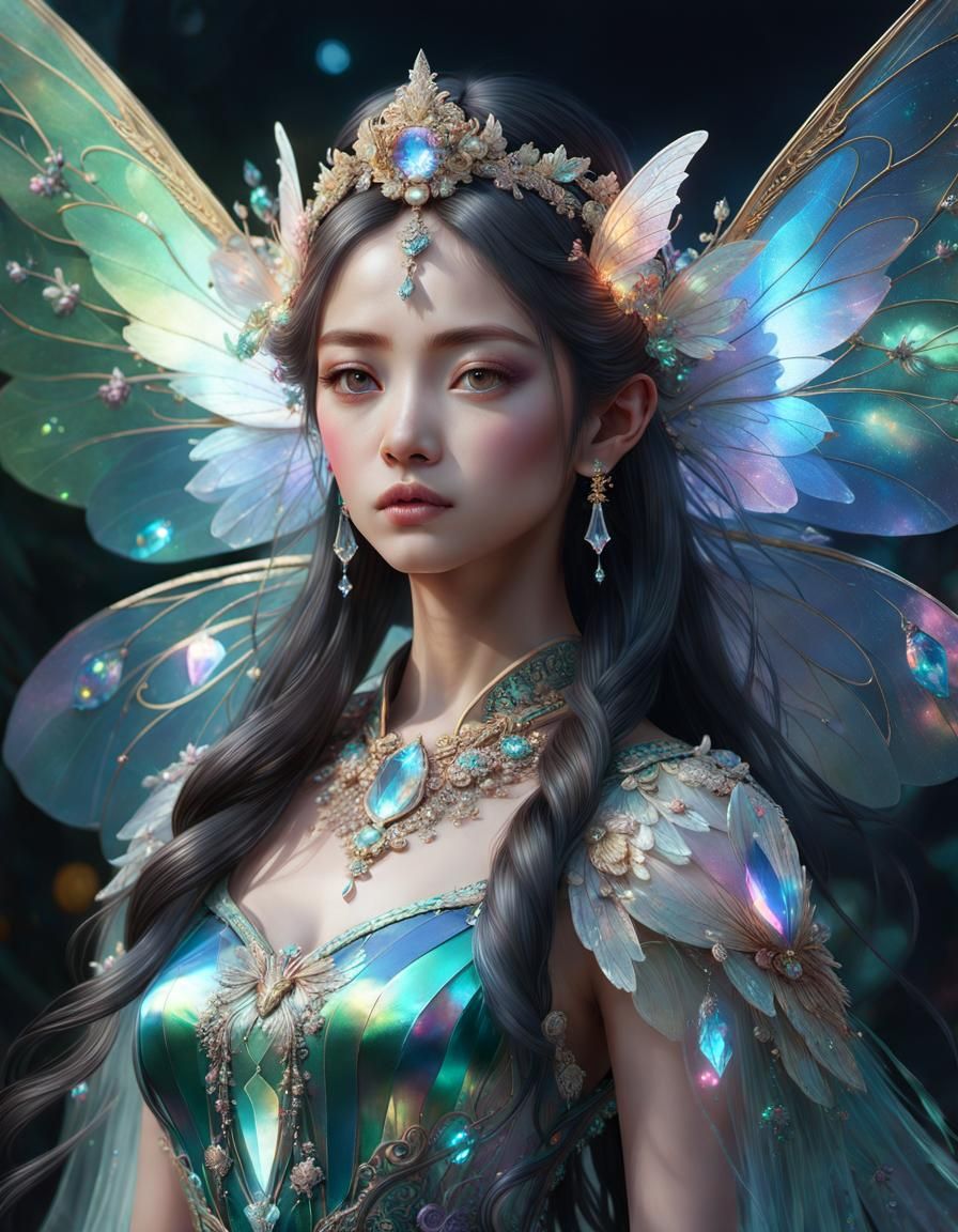 Luminous Crystal-Winged Fairy Portrait