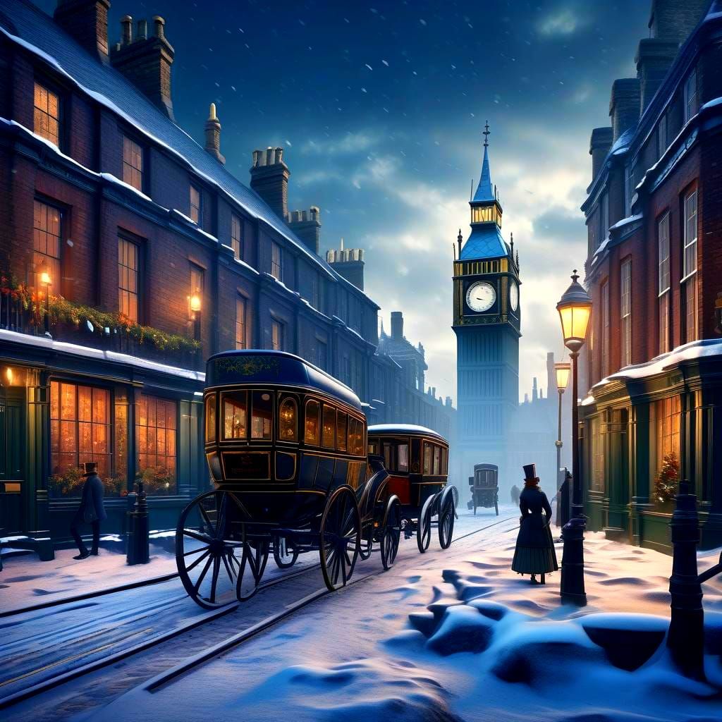 Victorian London Winter Landscape, Detailed Matte Painting