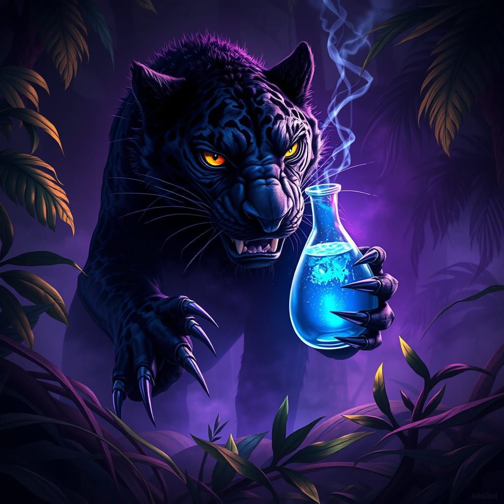 Dark Fantasy Hybrid Monster Emerges from Jungle Shadows