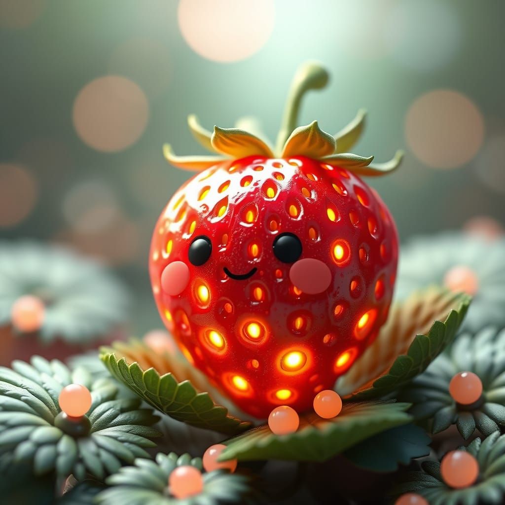Hyperrealistic Cute Strawberry Animal in 3D Anime Art