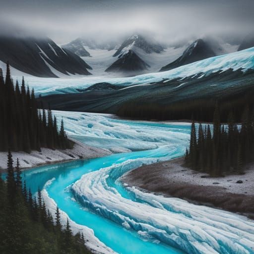 Watercolour painting in the style of van Gogh of a Glacier a...