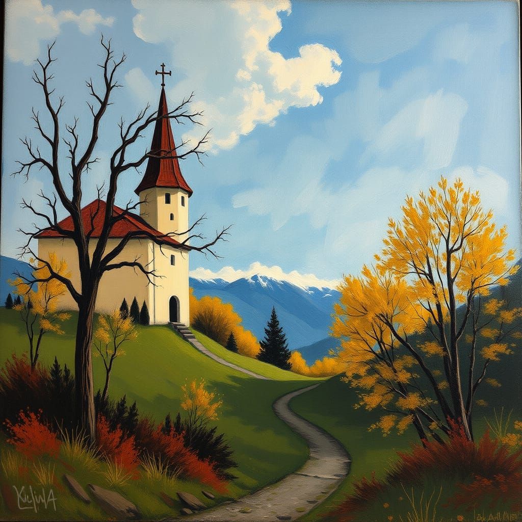 Golden Bird Sings on a Blooming Branch Under a Deep Blue Sky