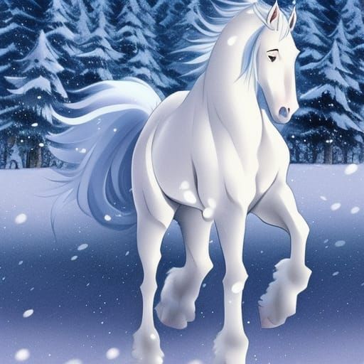 white horse in the snow