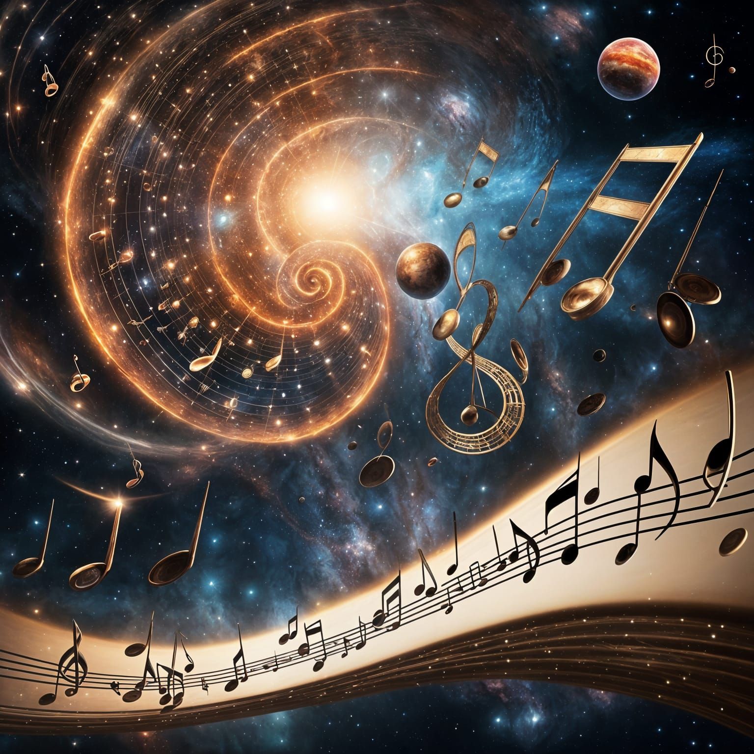 Musical Notes Dance in Cosmic Symphony