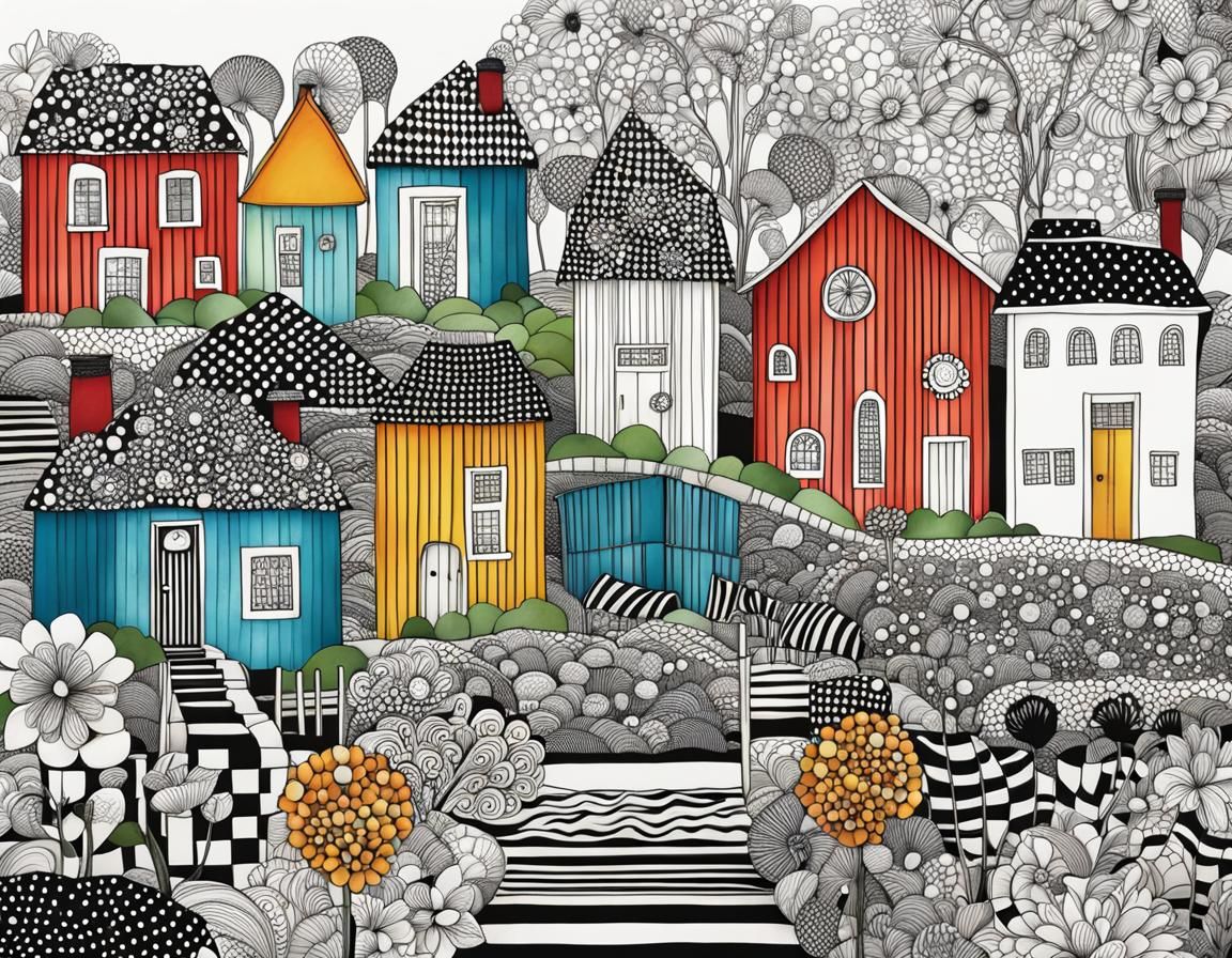 Zentangle Flowers and Gardens in Digital Line Art