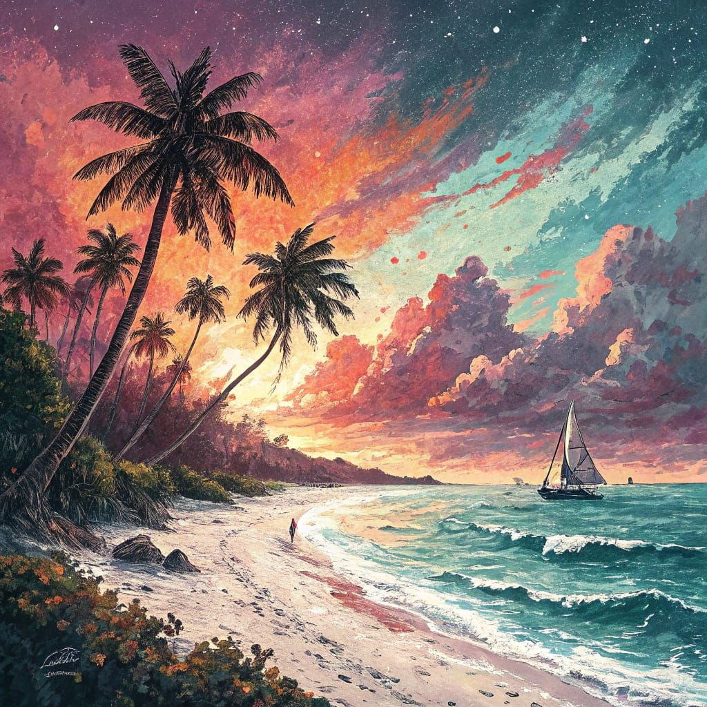 Impasto Sunset Masterpiece with Expressive Brush Strokes and...