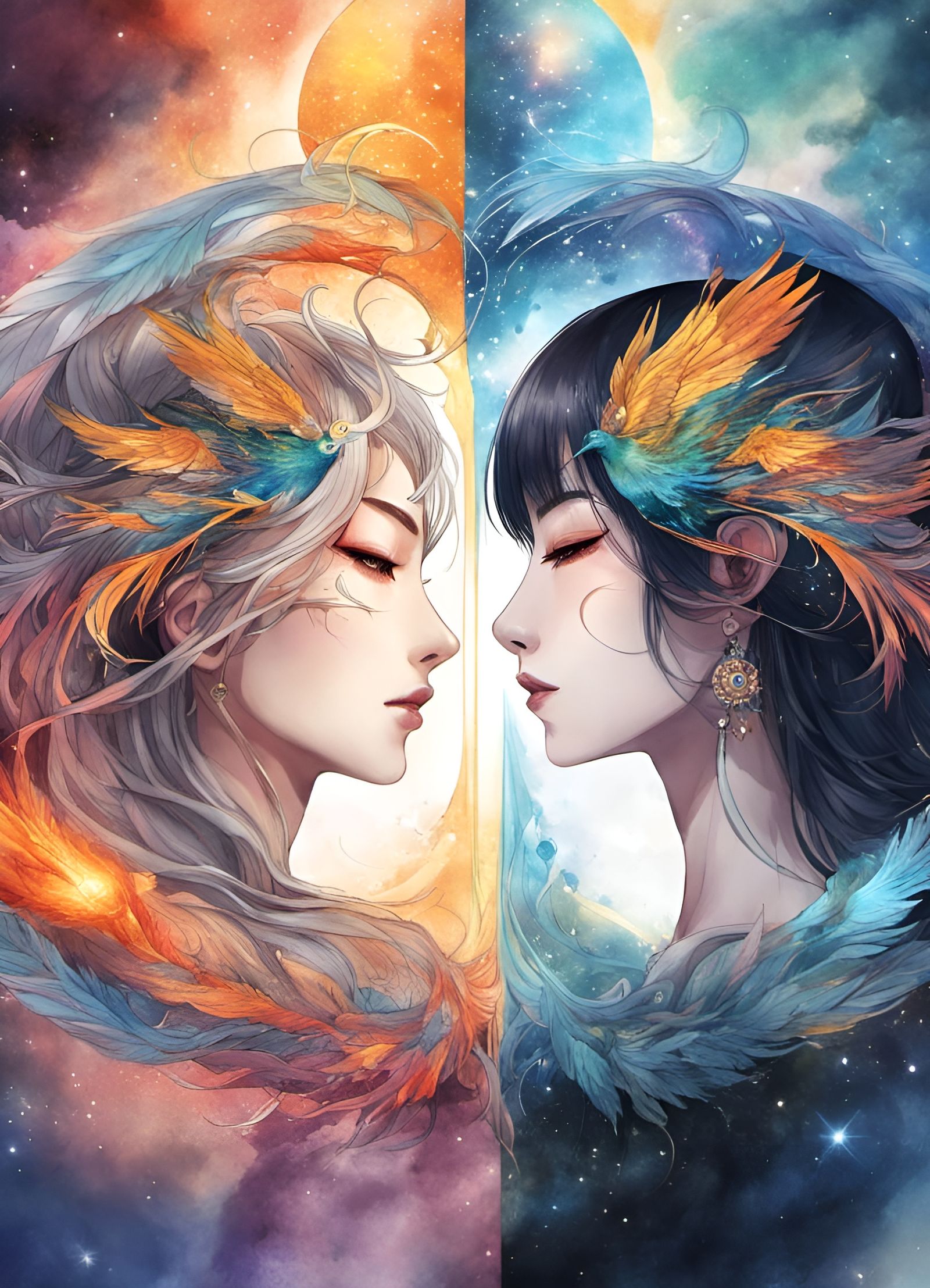 Yin Yang Symbol of Peace vs Fear in Watercolor