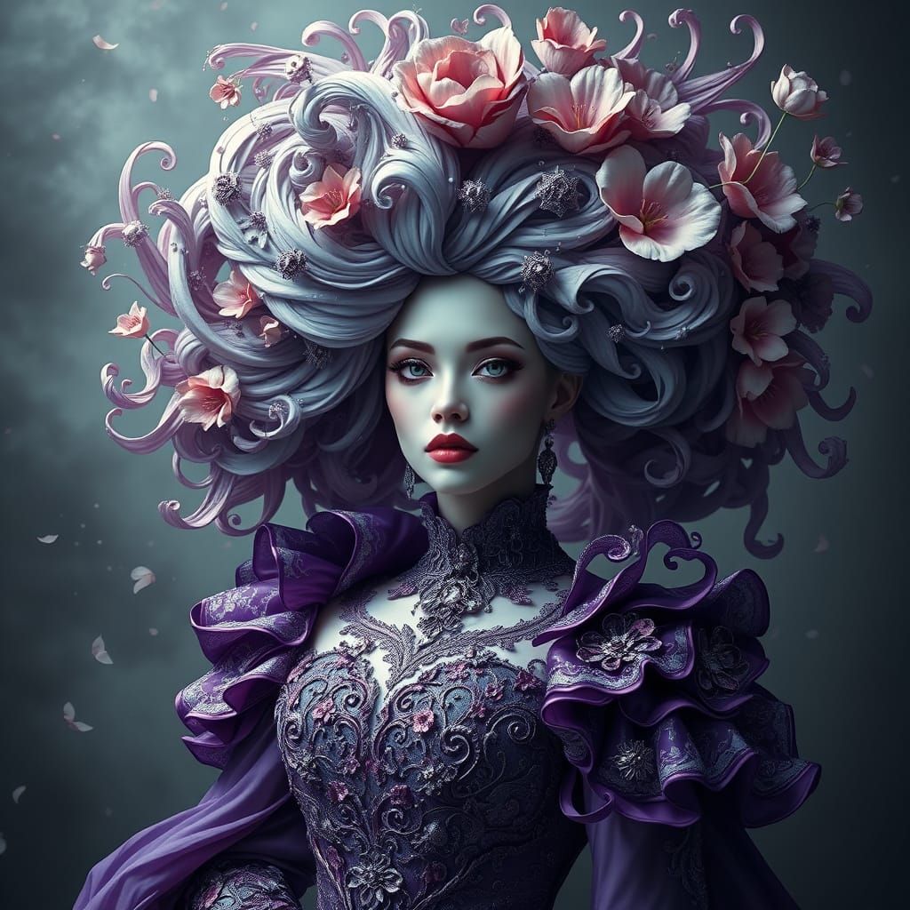 Surreal Baroque Portrait of a Woman with Spiral Hair