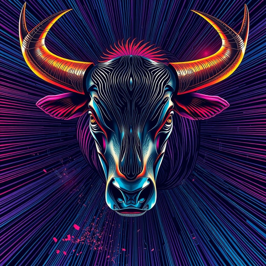 Abstract Bull Fusion with Metallic Rake Blades