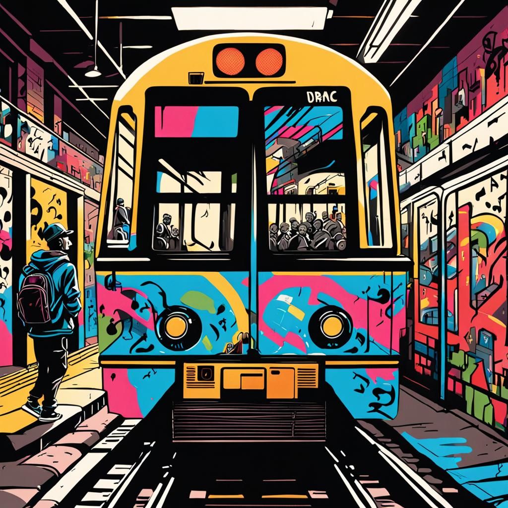 Graffiti Subway Scene with Musical Elements