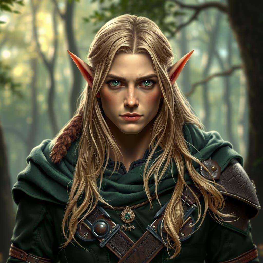 hyper detailed, hyper realistic,  elf male, wearing green cl...