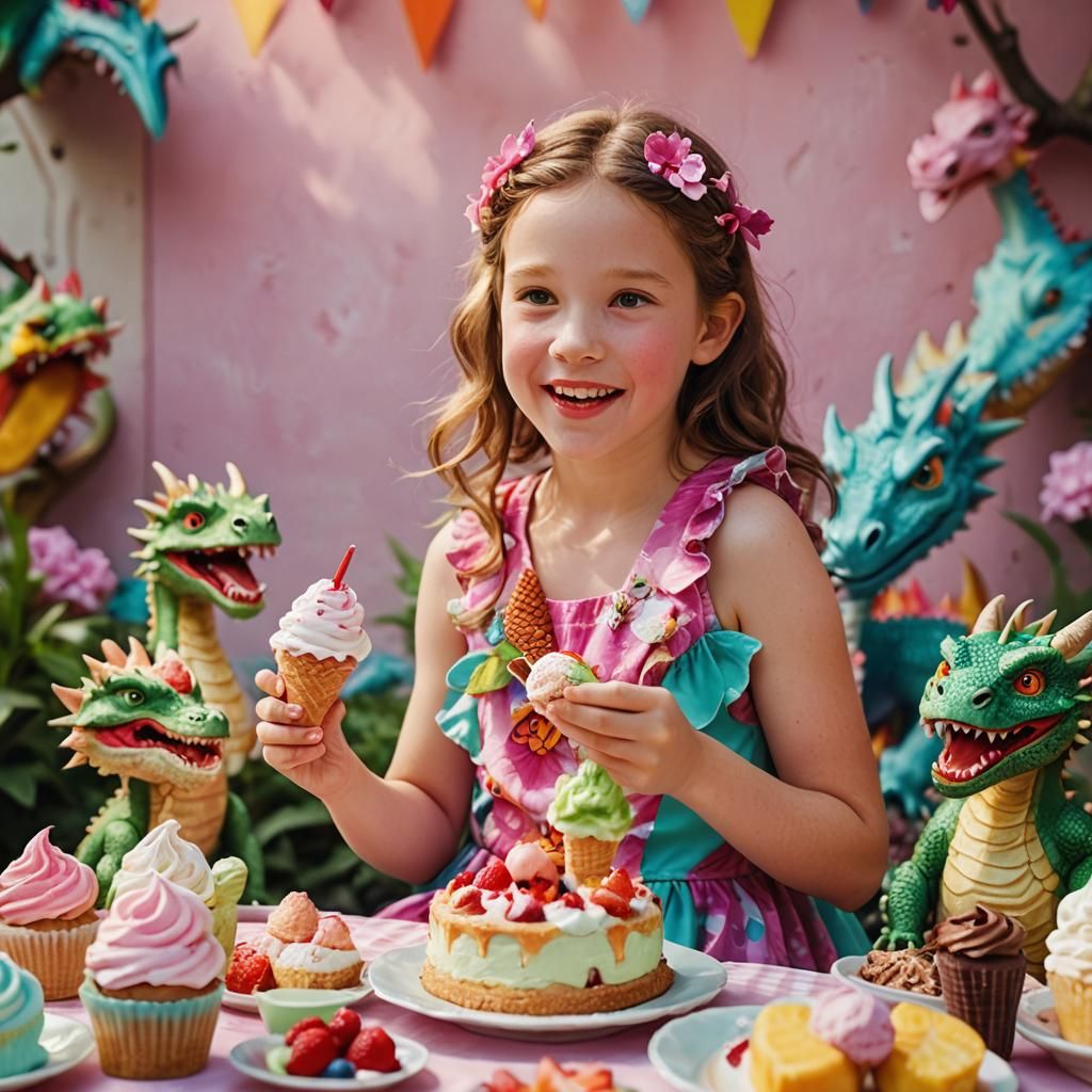 Girl with Dragons: Whimsical Portrait in Pastel Colors