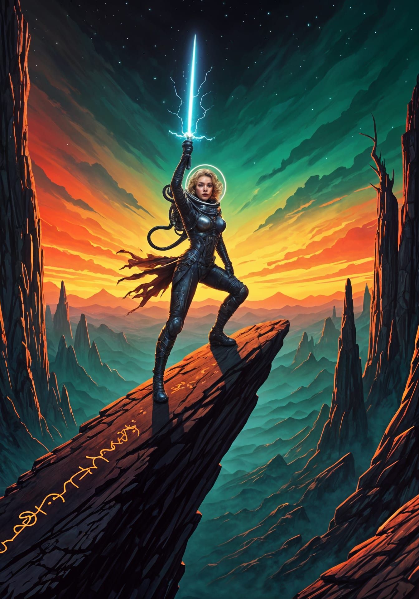 Heroic Astronaut in Cosmic Art Deco Spacesuit