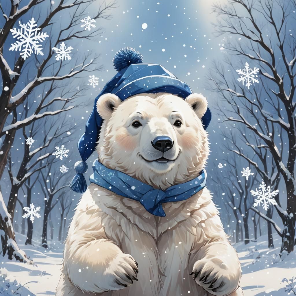 Smiling Polar Bear in Anime Style