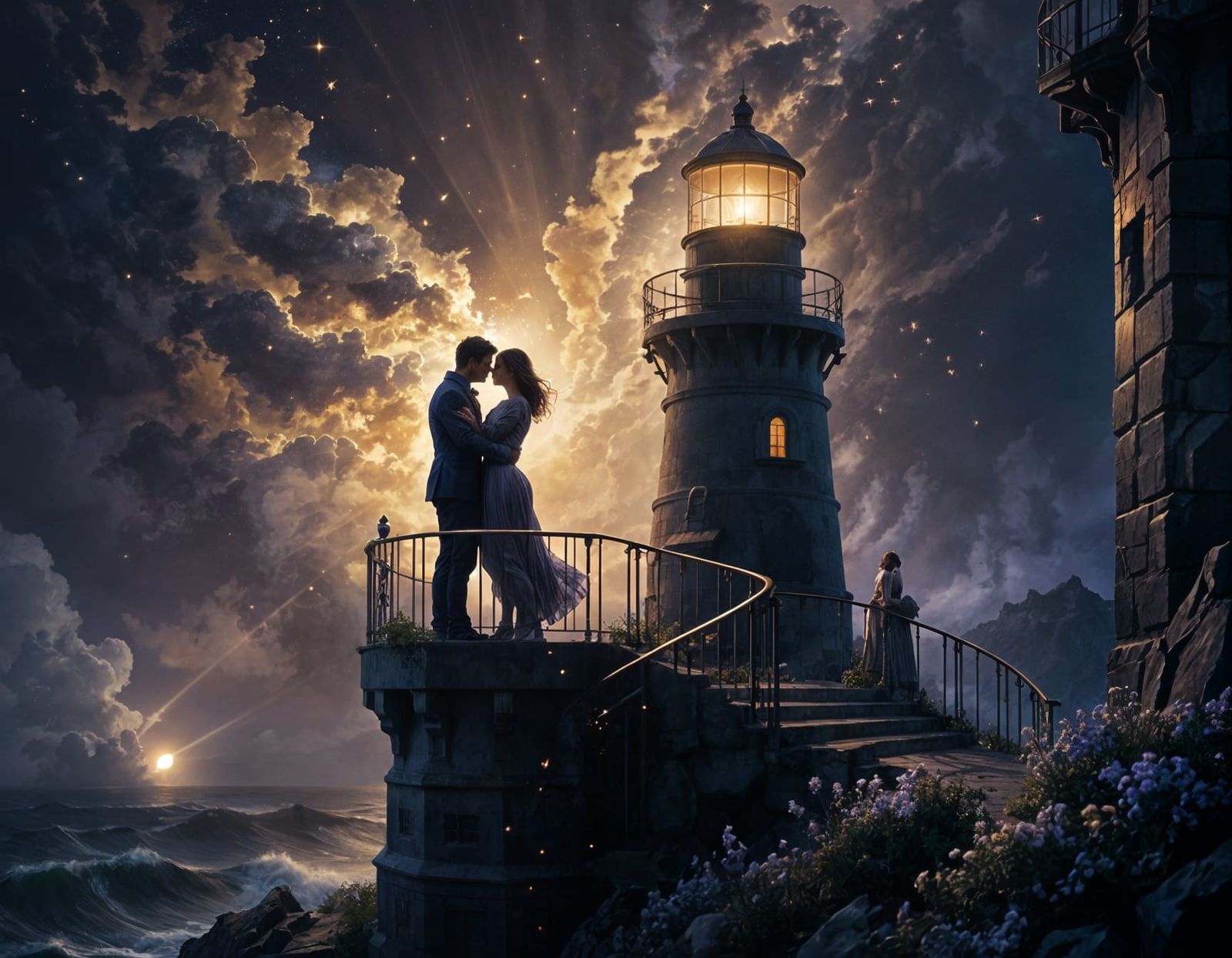 Celestial Lighthouse Romance in Dramatic Realism