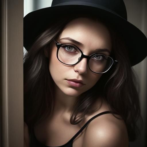 Brunette Woman in Fedora Poses in Doorway