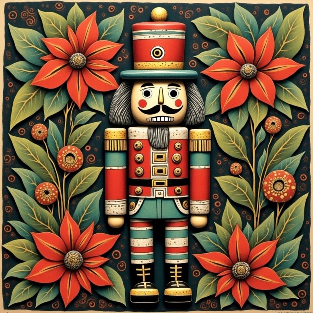 Festive Nutcracker with Christmas Floral in Pop Art Style