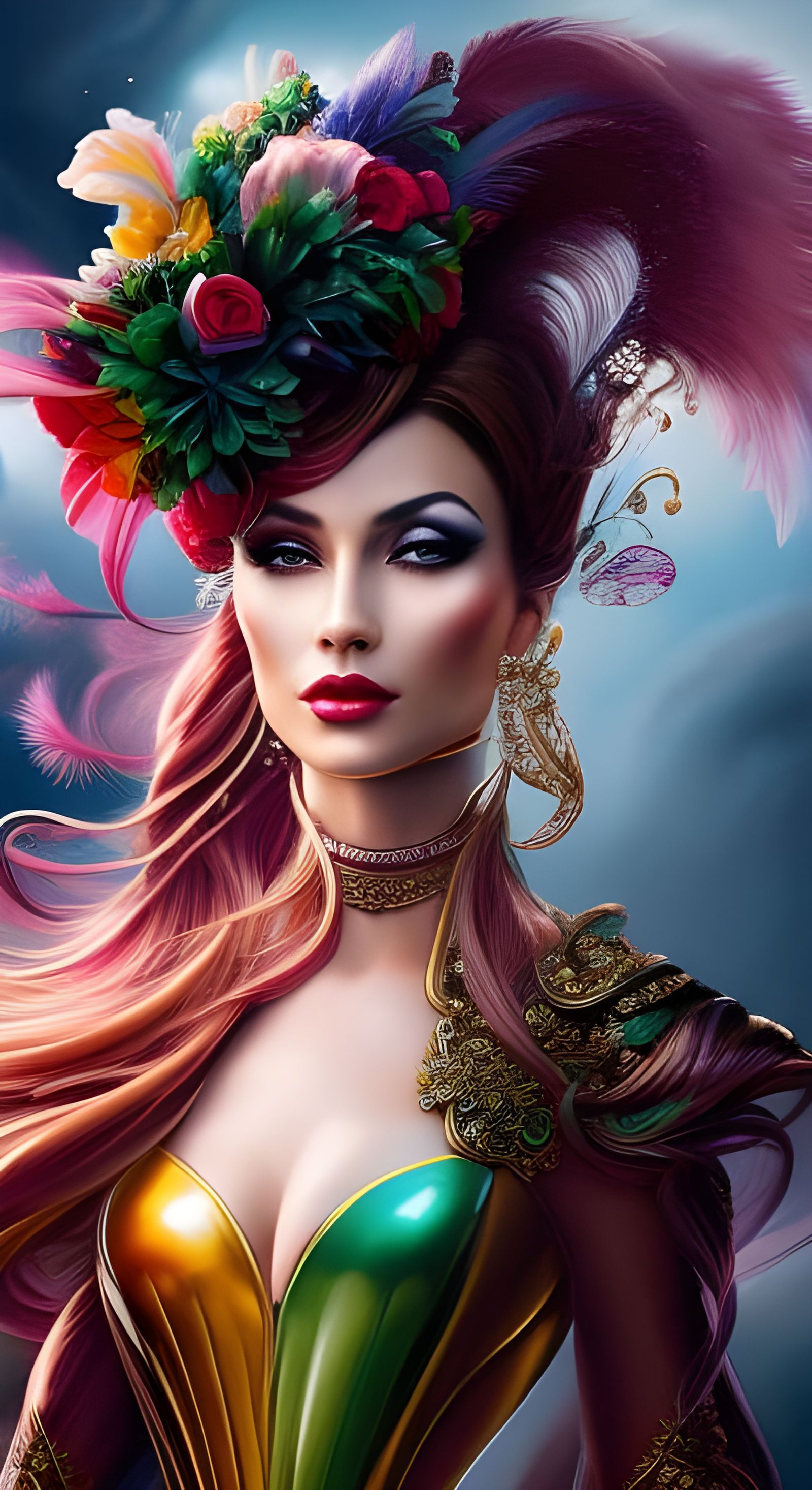 Elegant Woman with Elaborate Fascinator, Digital Art