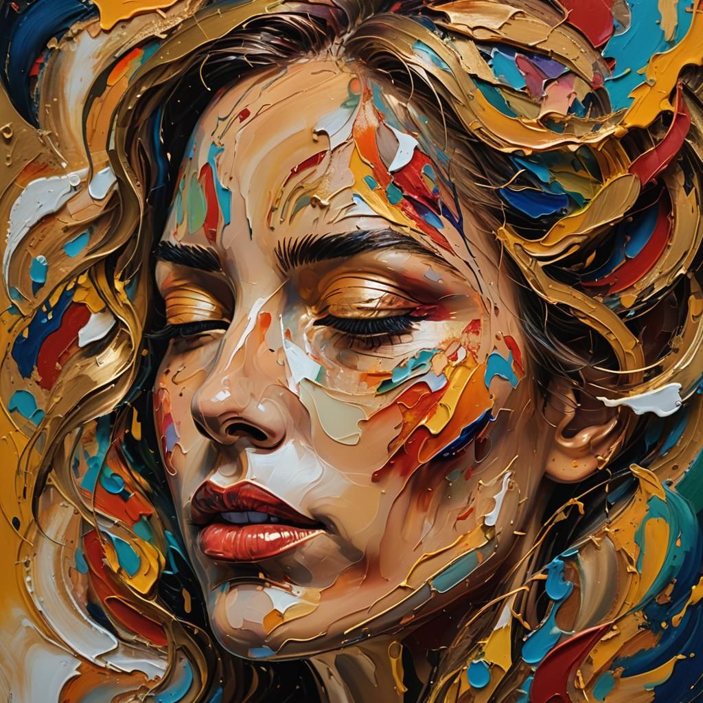 Abstract Expressionism: Woman's Face in Swirling Colors