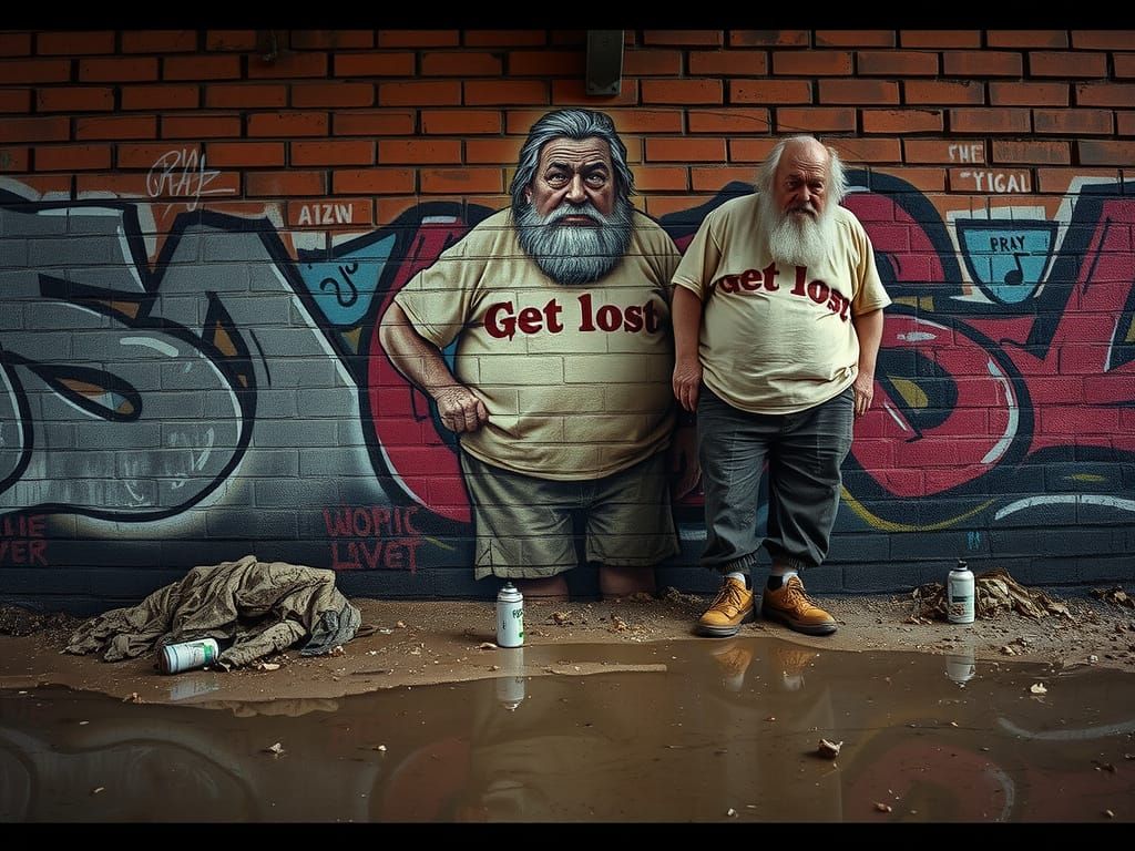 Urban Graffiti and Man Leaning Against Brick Wall