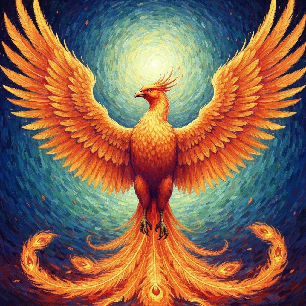 Majestic Phoenix Rises in Neo-Impressionist Style