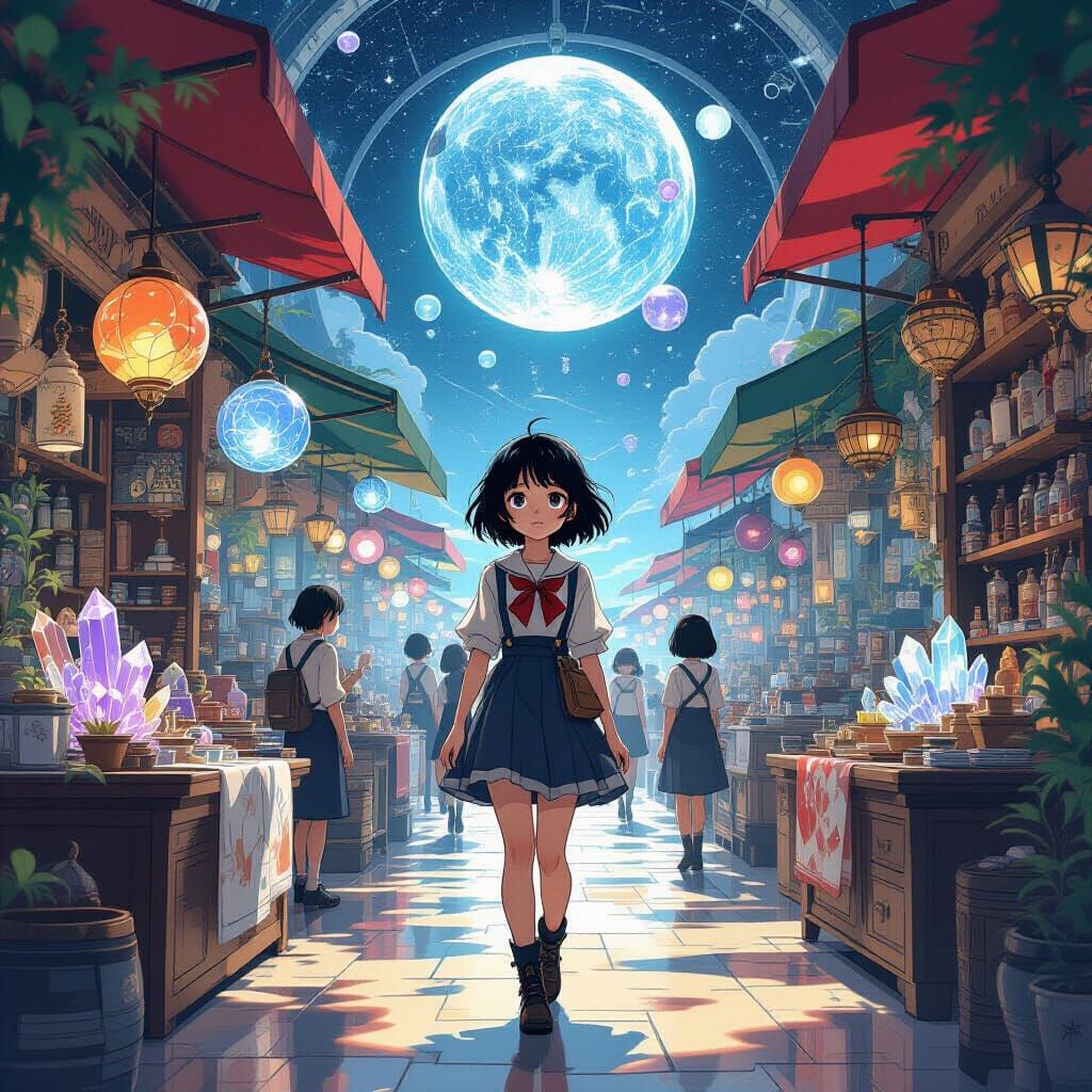 Floating Bazaar: An Anime Girl's Zero-Gravity Adventure