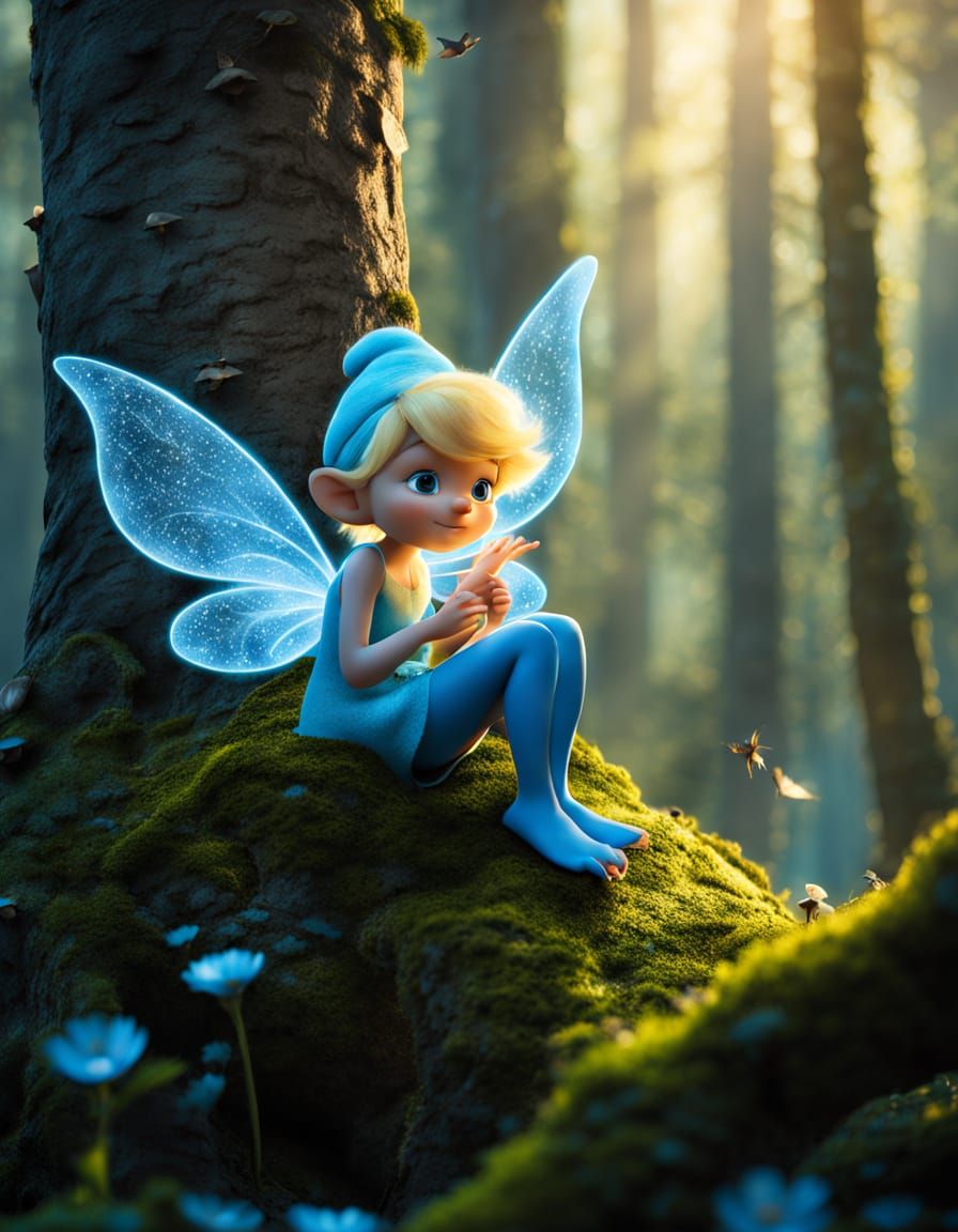 Smurf and Tinkerbell in Fairytale Forest, Magical Realism