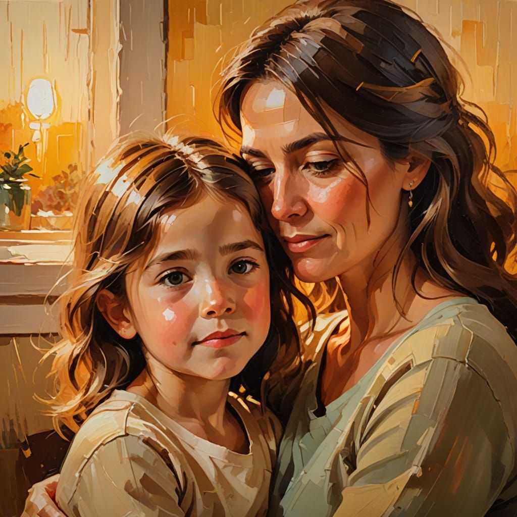 Warm Family Moment in Vibrant Impressionist Style