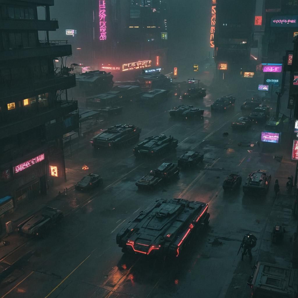 Cyberpunk Tanks in Neon Cityscape