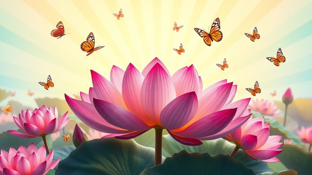 Meerdere lotusbloemen en vlinders 2