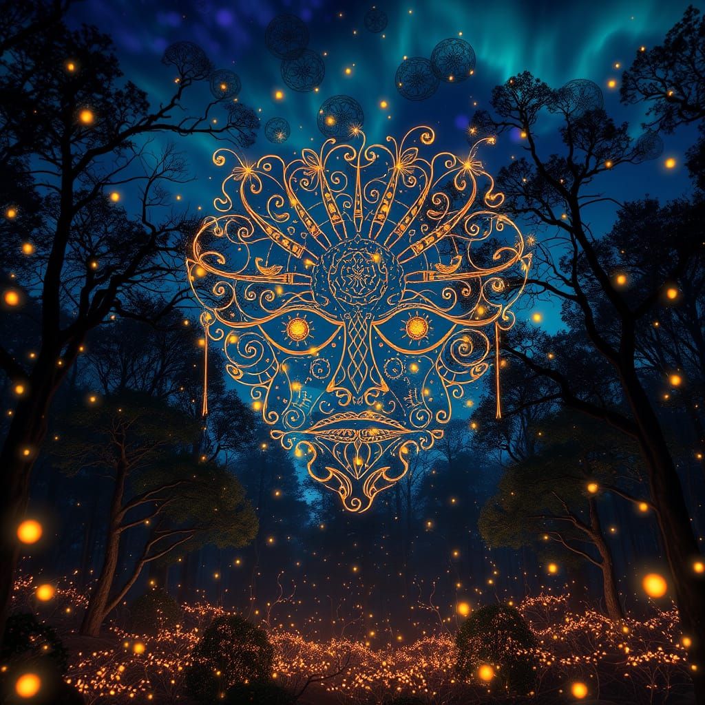 Whimsical Forest Fireflies Dance in Bioluminescent Harmony