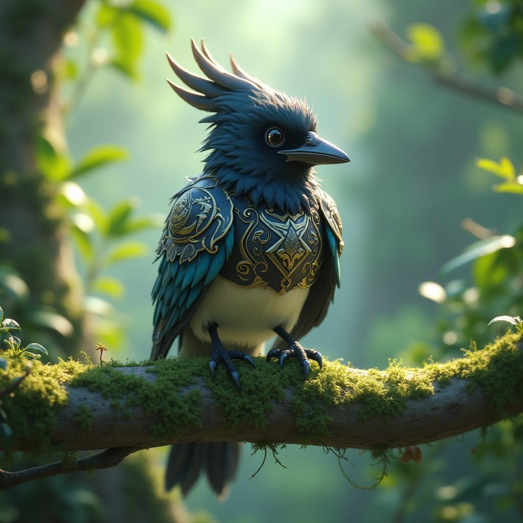 Armored Magpie in Anime Style, Detailed 3D Rendering